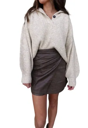V-Neck Sweater With Collar In Oat