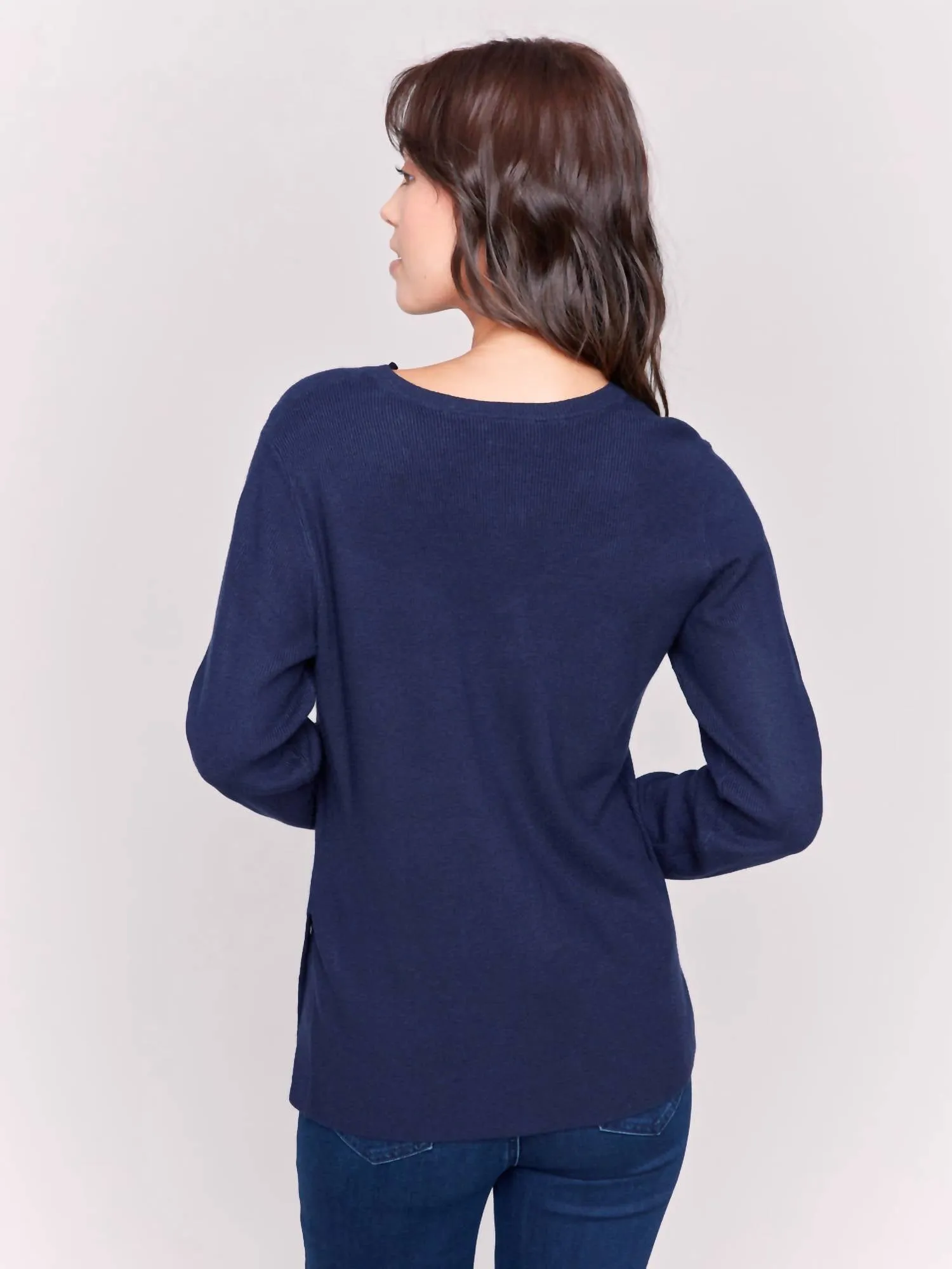 V-Neck Sweater With Grommet Detail In Navy