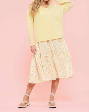 V-Neckline Knit Sweater In Yellow