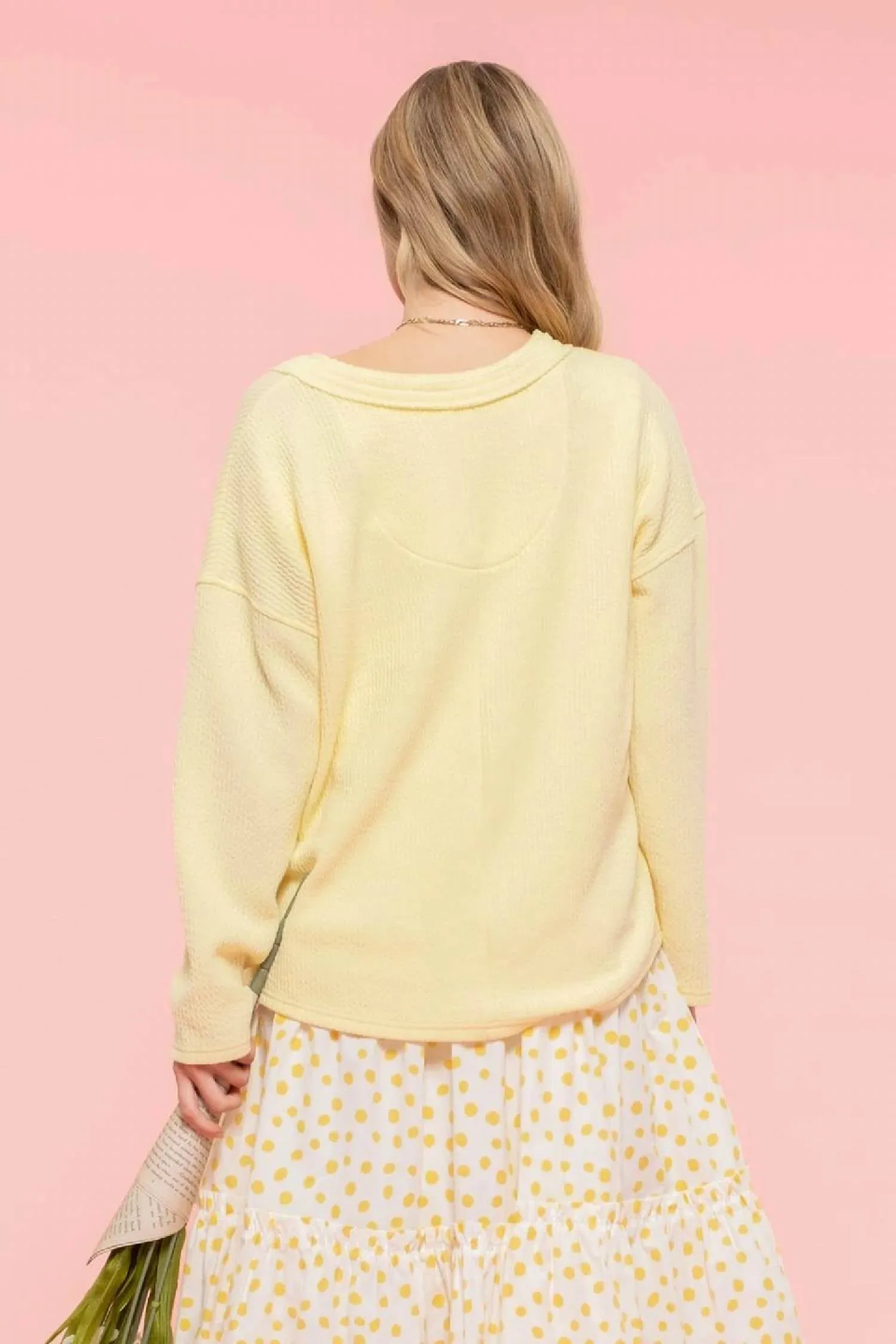 V-Neckline Knit Sweater In Yellow