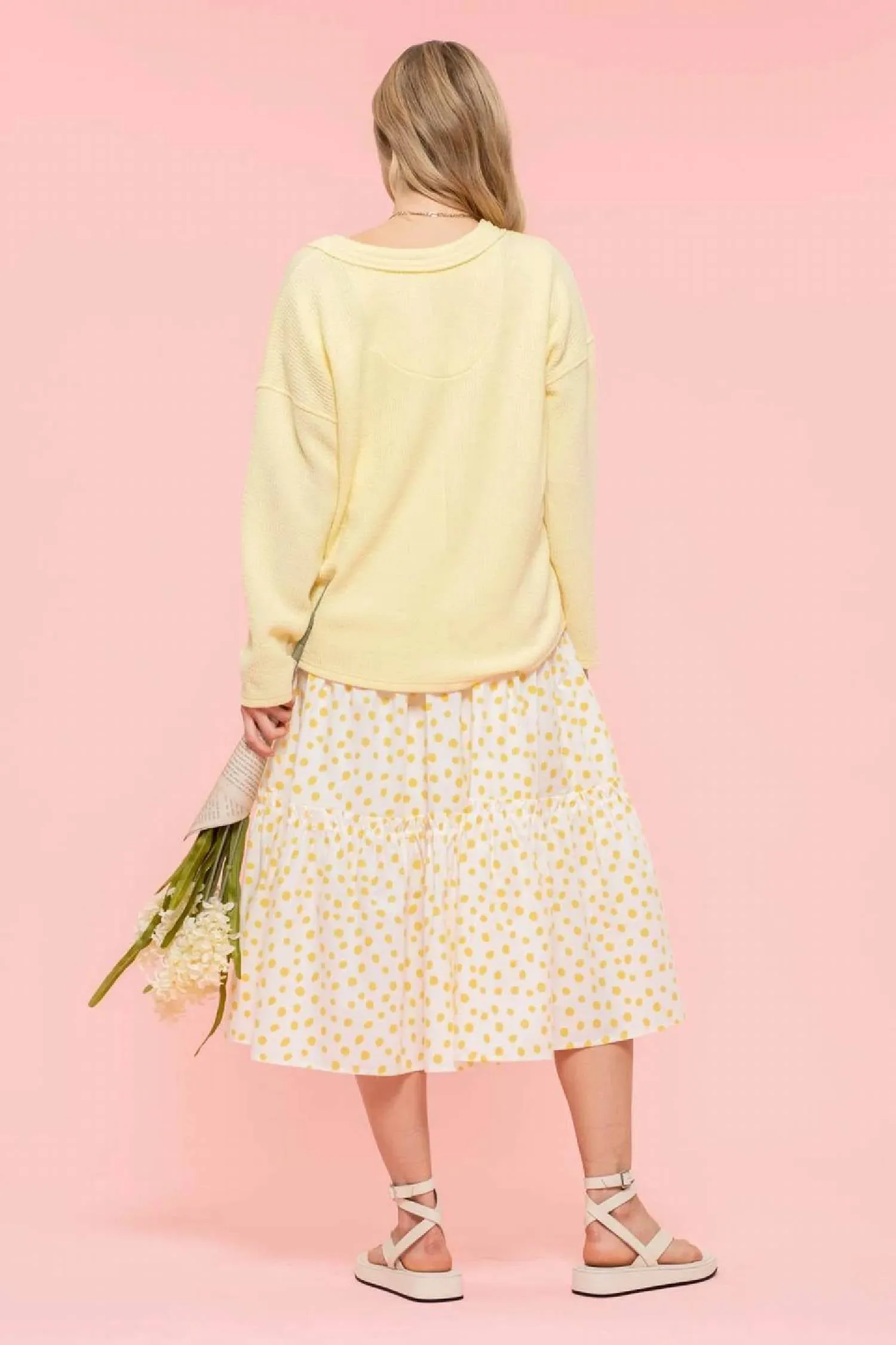 V-Neckline Knit Sweater In Yellow