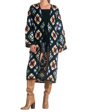 Valentina Granny Square Sweater Cardigan In Multi Black