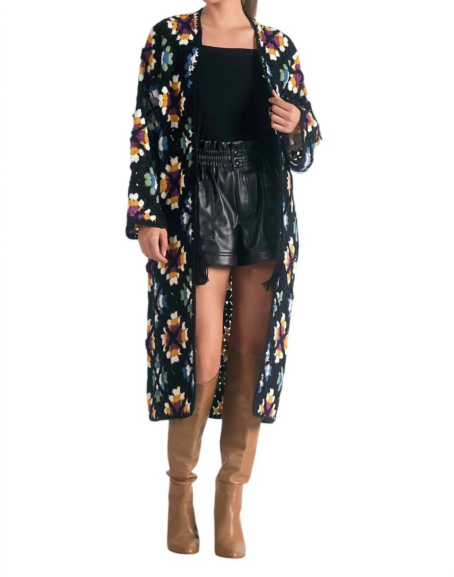 Valentina Granny Square Sweater Cardigan In Multi Black