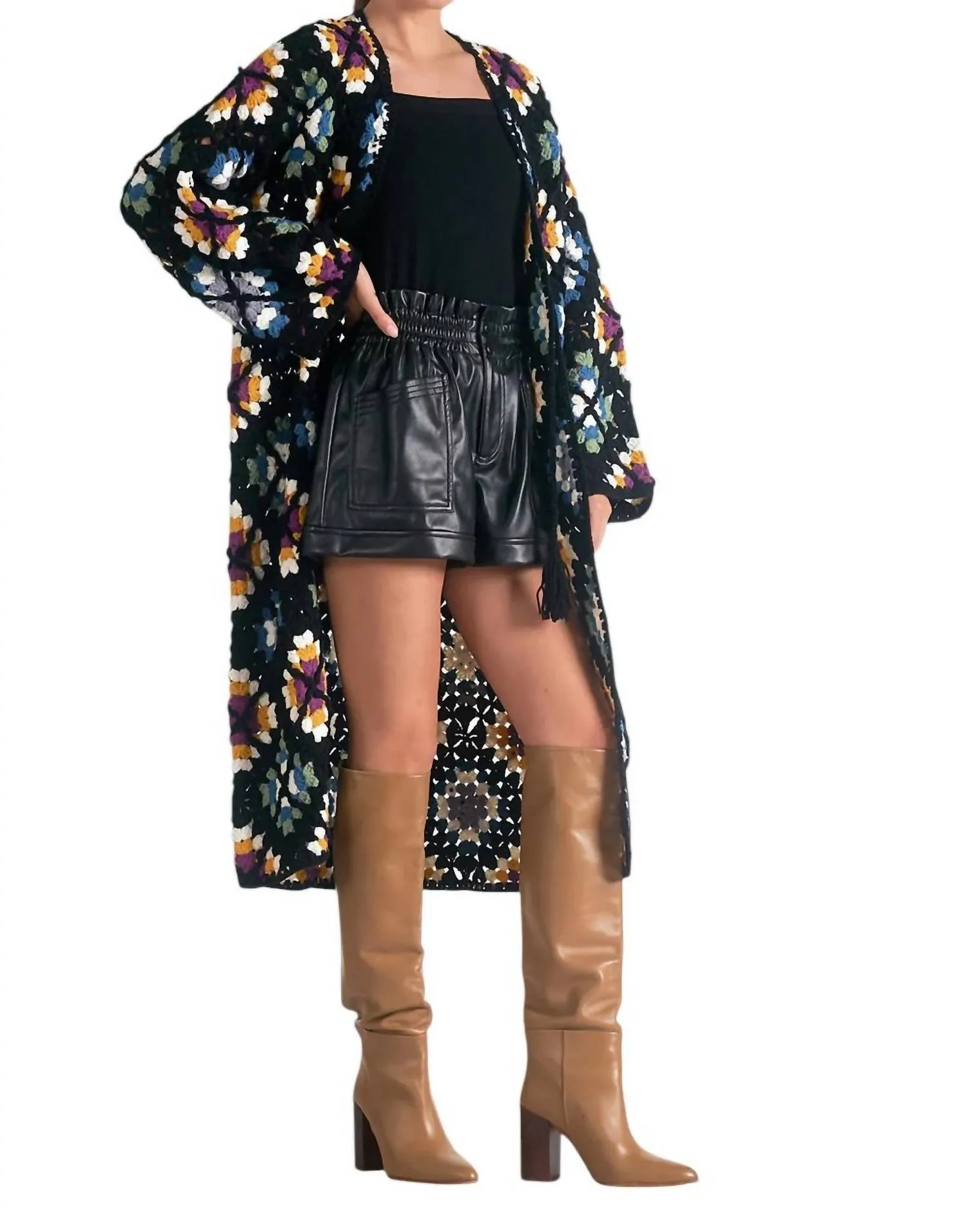 Valentina Granny Square Sweater Cardigan In Multi Black