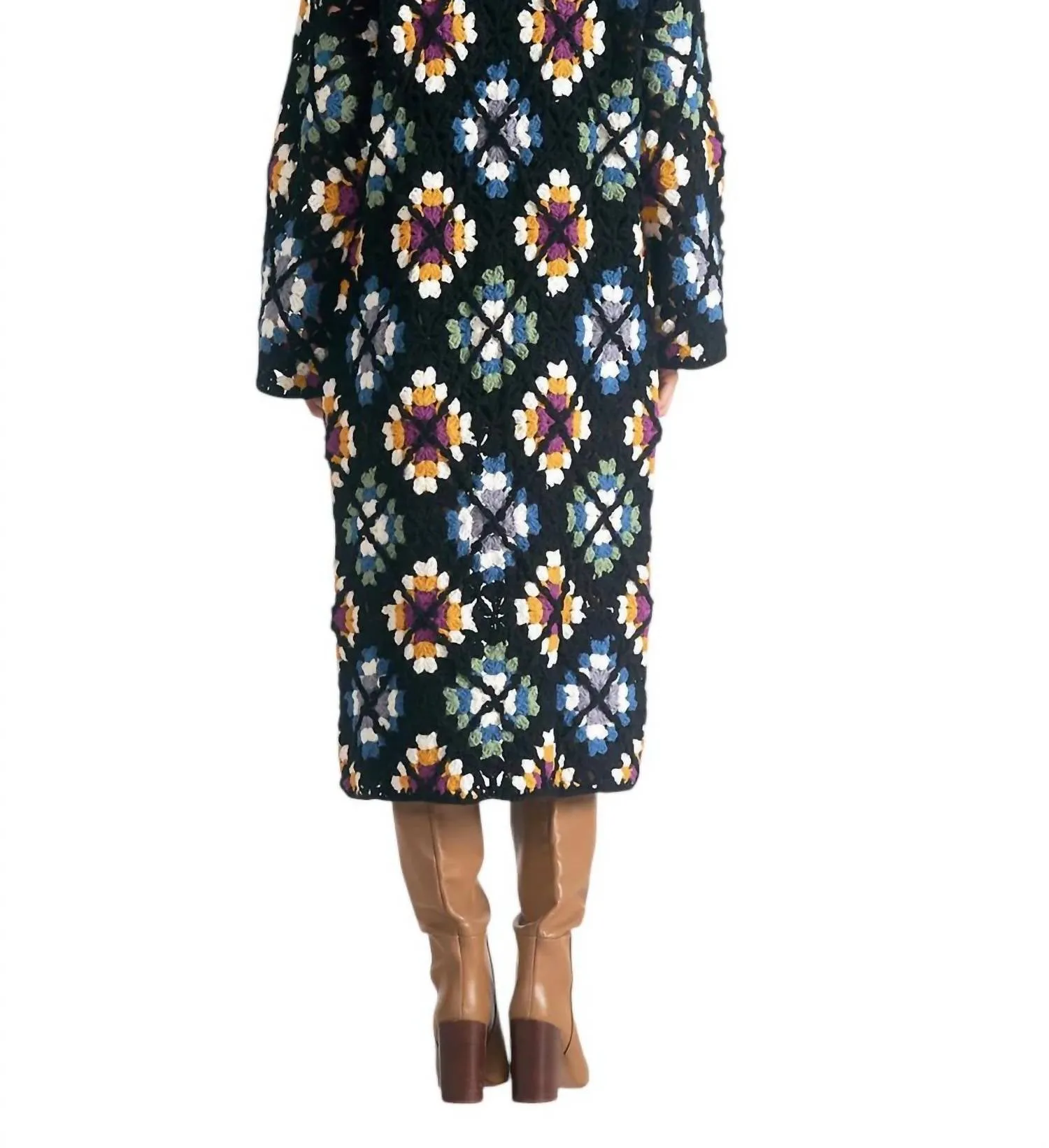 Valentina Granny Square Sweater Cardigan In Multi Black