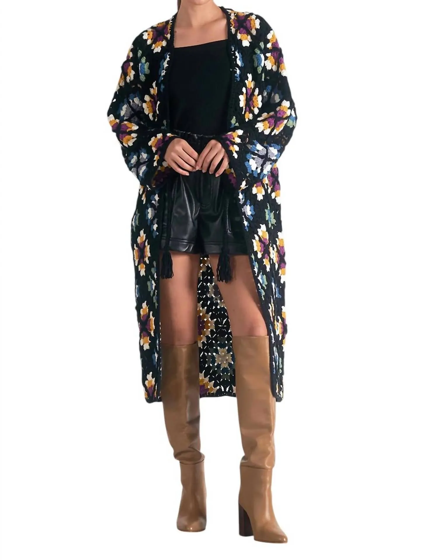 Valentina Granny Square Sweater Cardigan In Multi Black