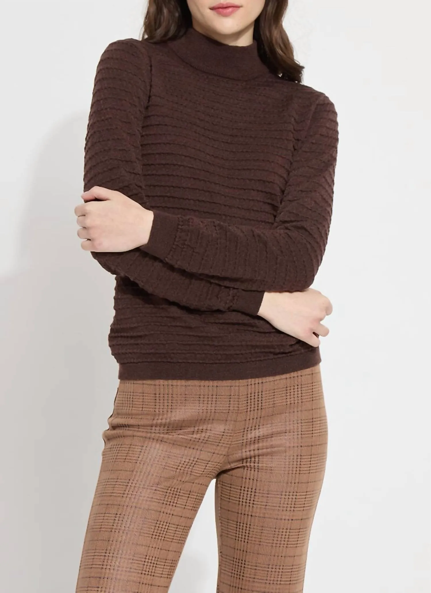 Valery Smocked Mockneck Sweater In Dark Mocha