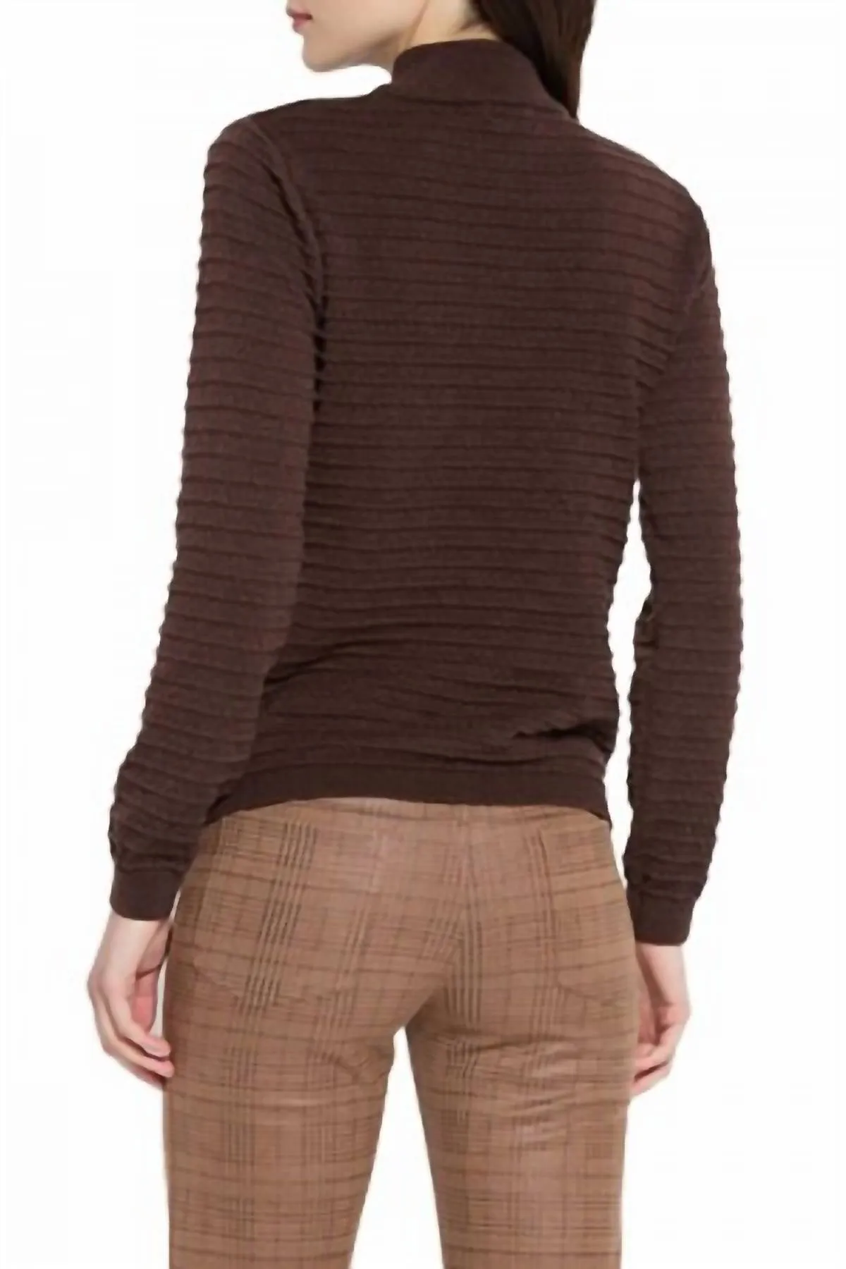 Valery Smocked Mockneck Sweater In Dark Mocha