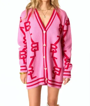 Varsity Cardigan In Pink And Red