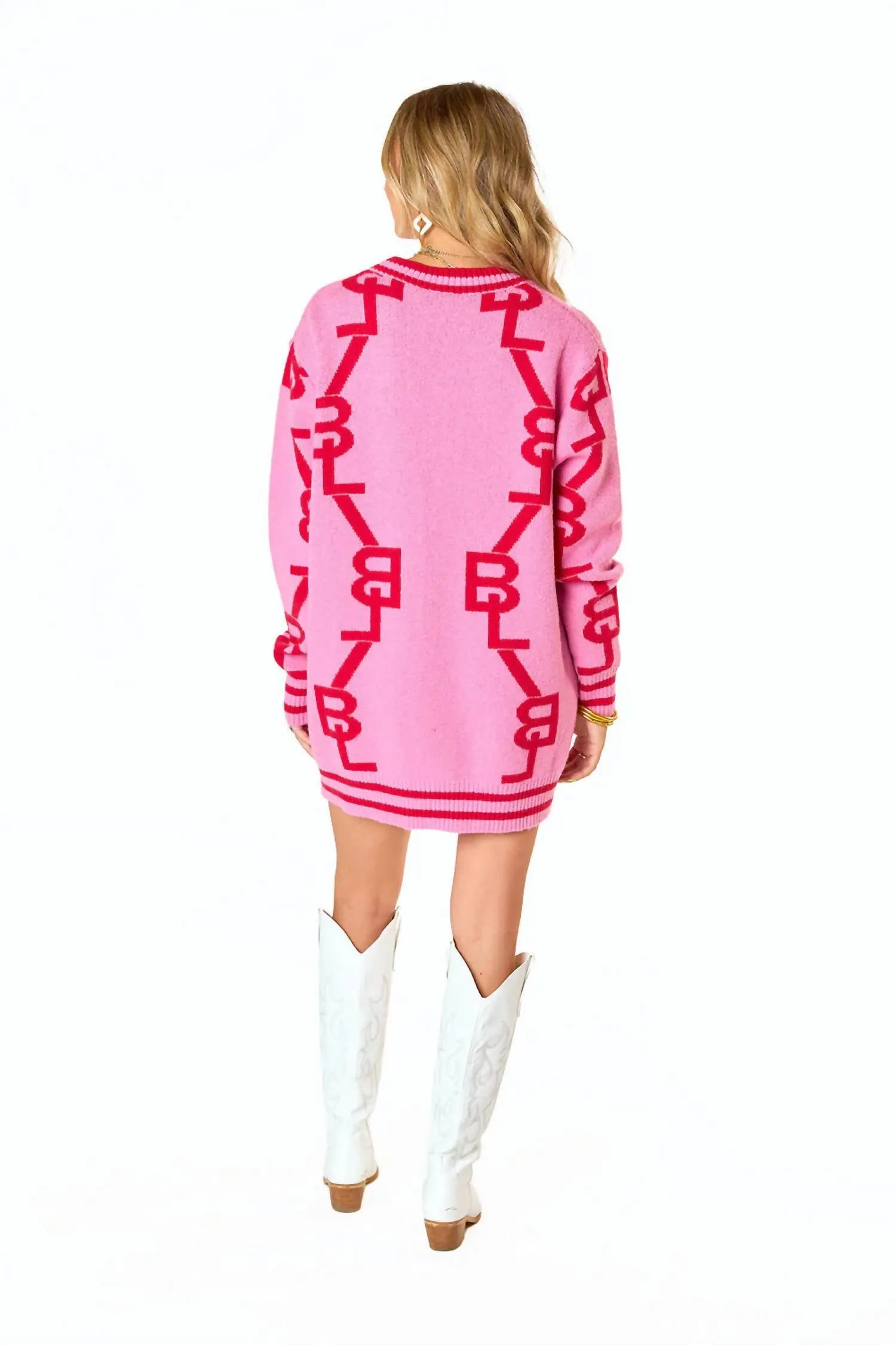 Varsity Cardigan In Pink And Red