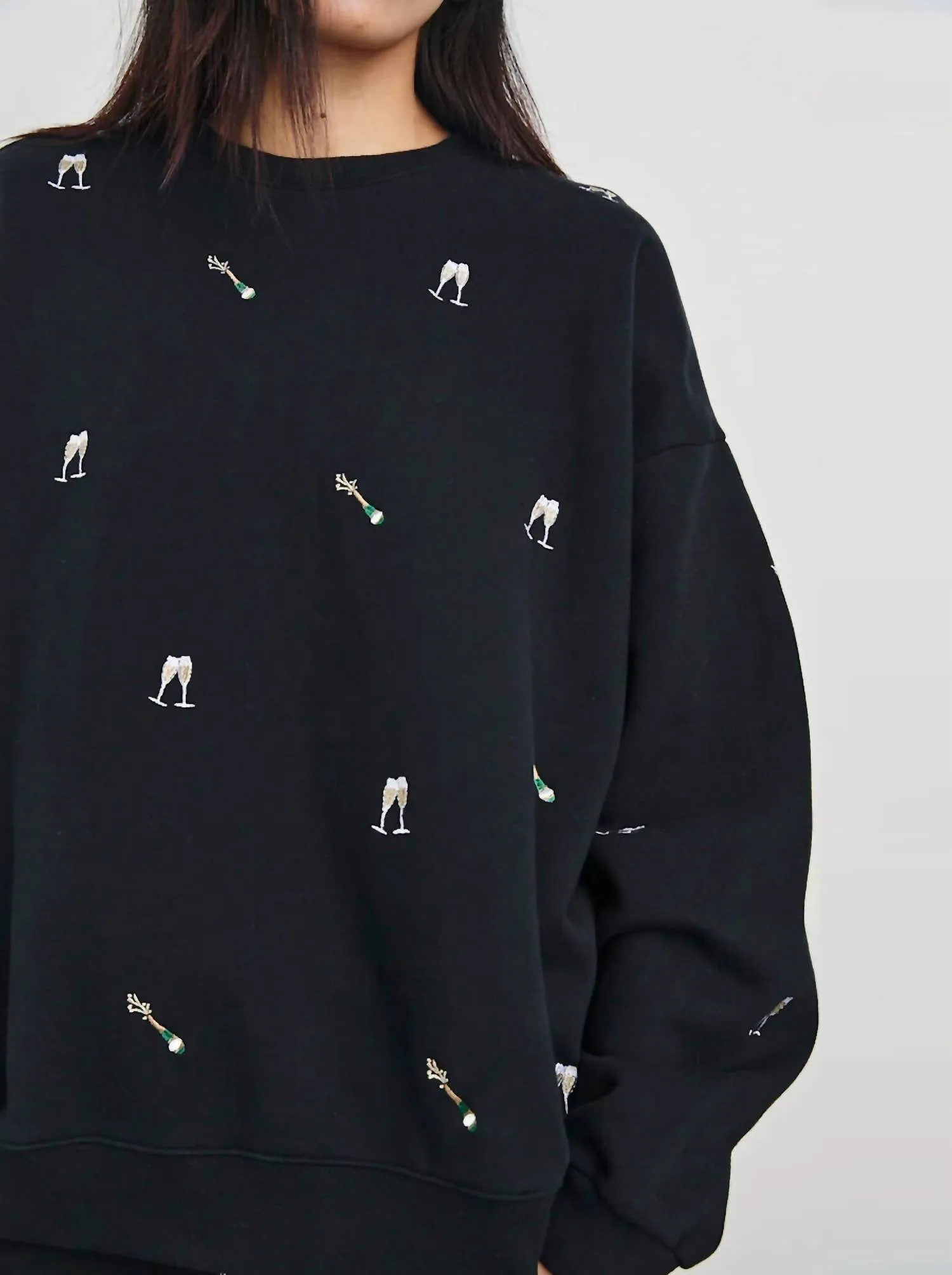 Varsity Sweatshirt In Black Champagne Embroidery