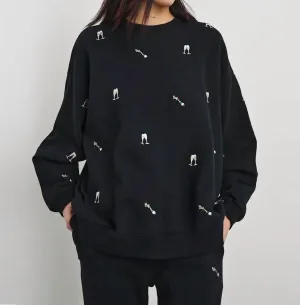 Varsity Sweatshirt In Black Champagne Embroidery