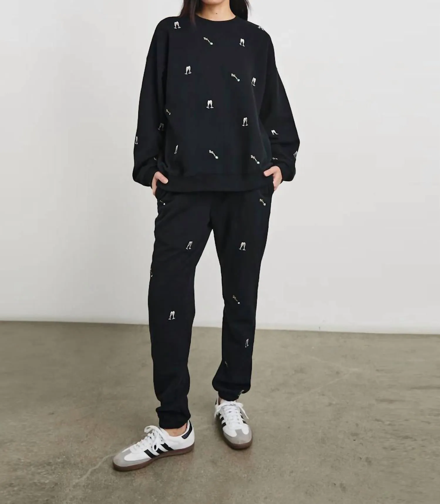 Varsity Sweatshirt In Black Champagne Embroidery