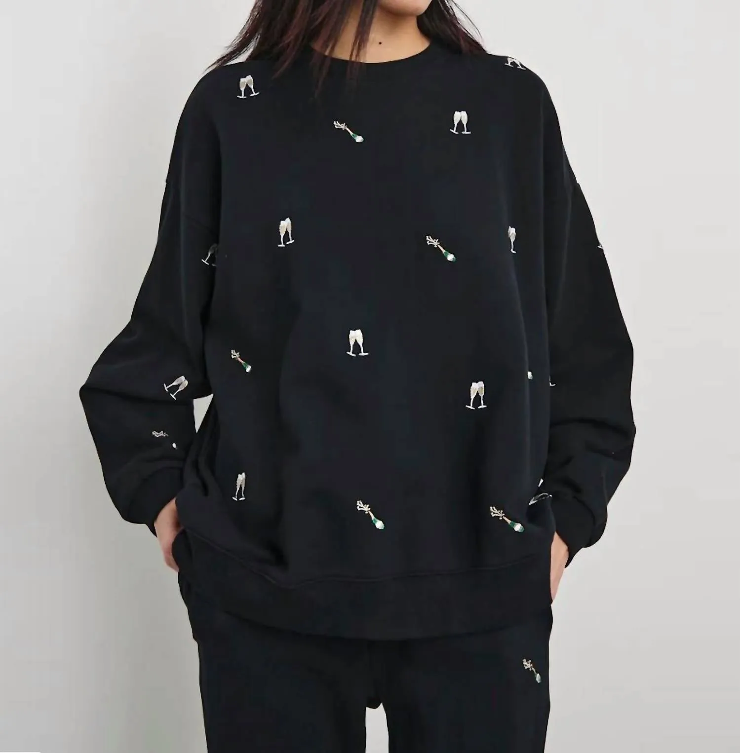 Varsity Sweatshirt In Black Champagne Embroidery