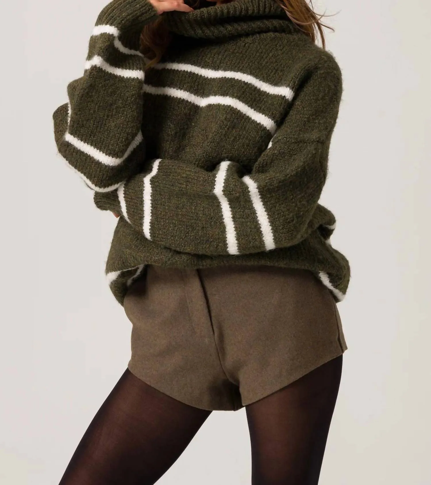 Veronica Sweater In Olive/ivory