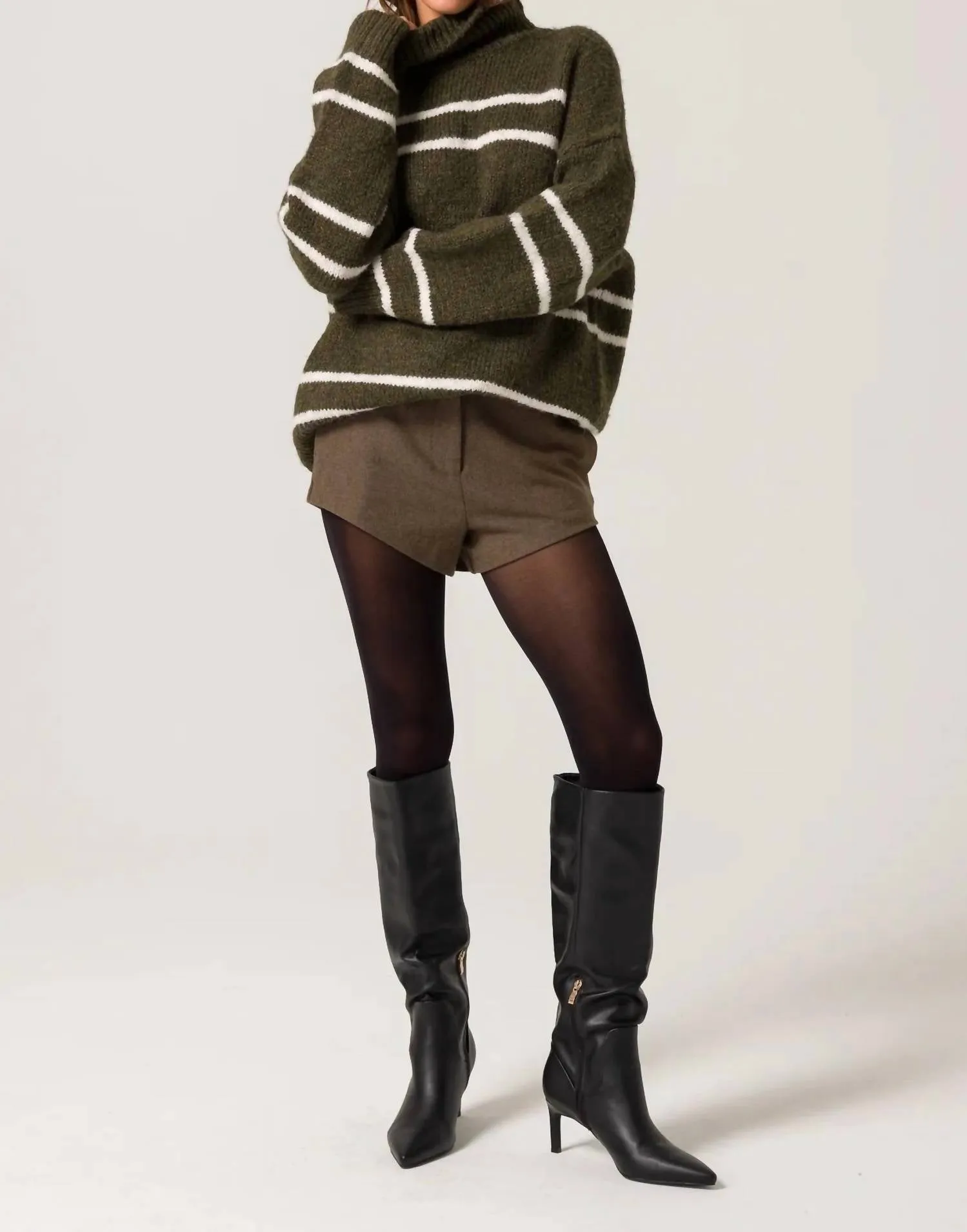 Veronica Sweater In Olive/ivory