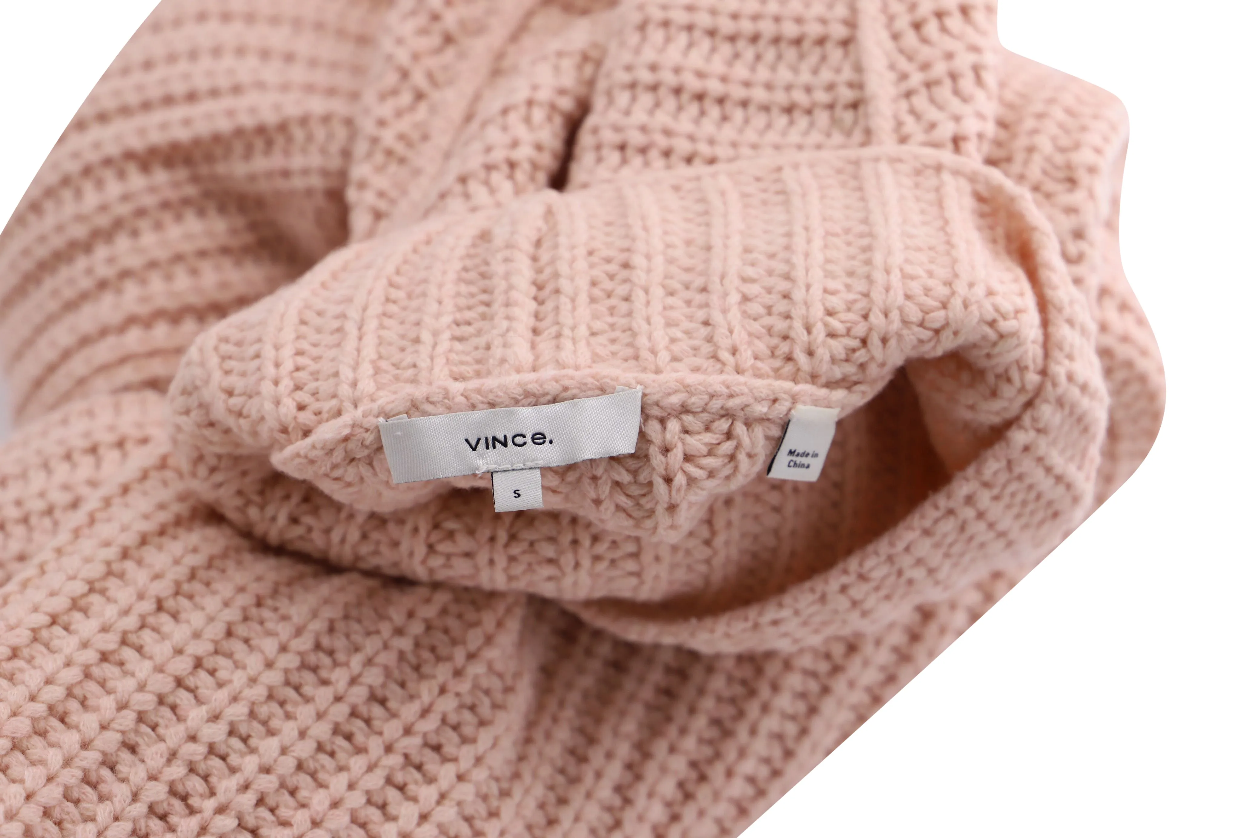 Vince Ribbed Turtleneck Sweater in Peach Wool