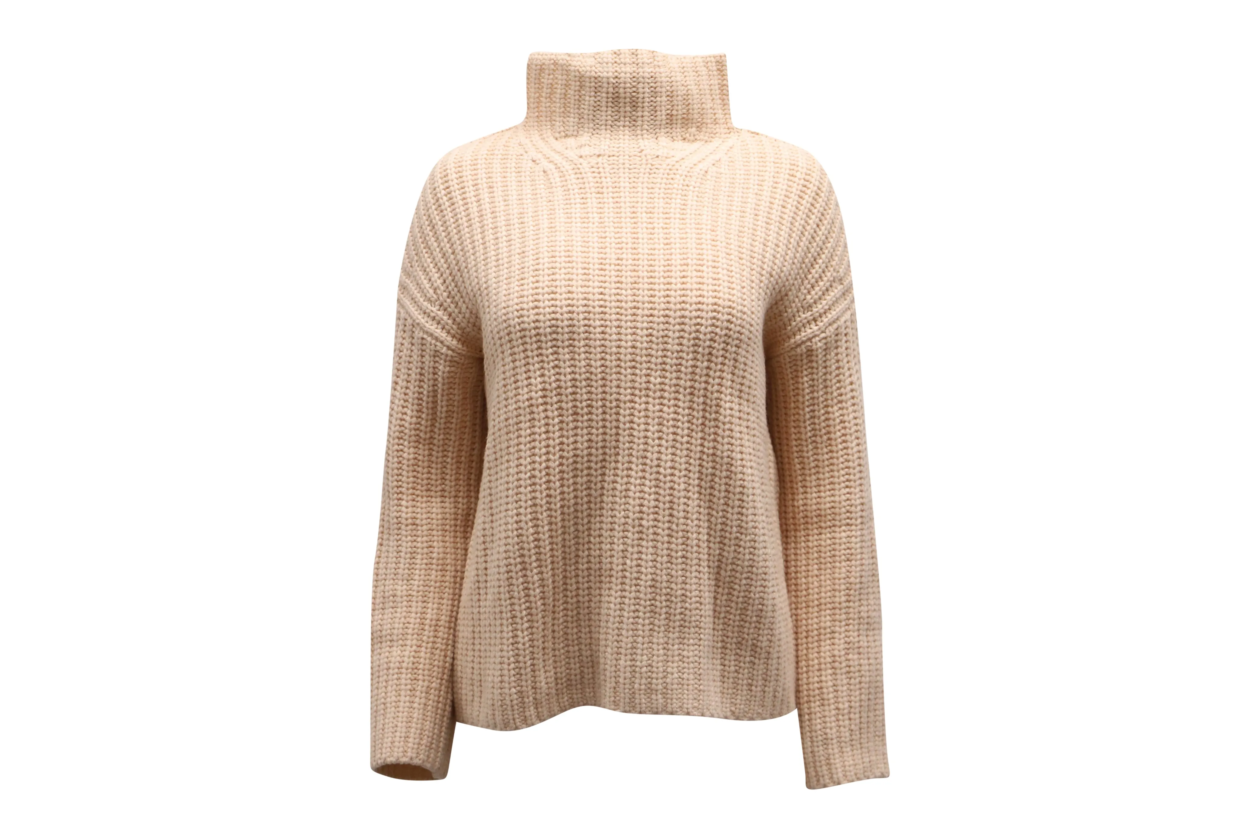 Vince Ribbed Turtleneck Sweater in Peach Wool