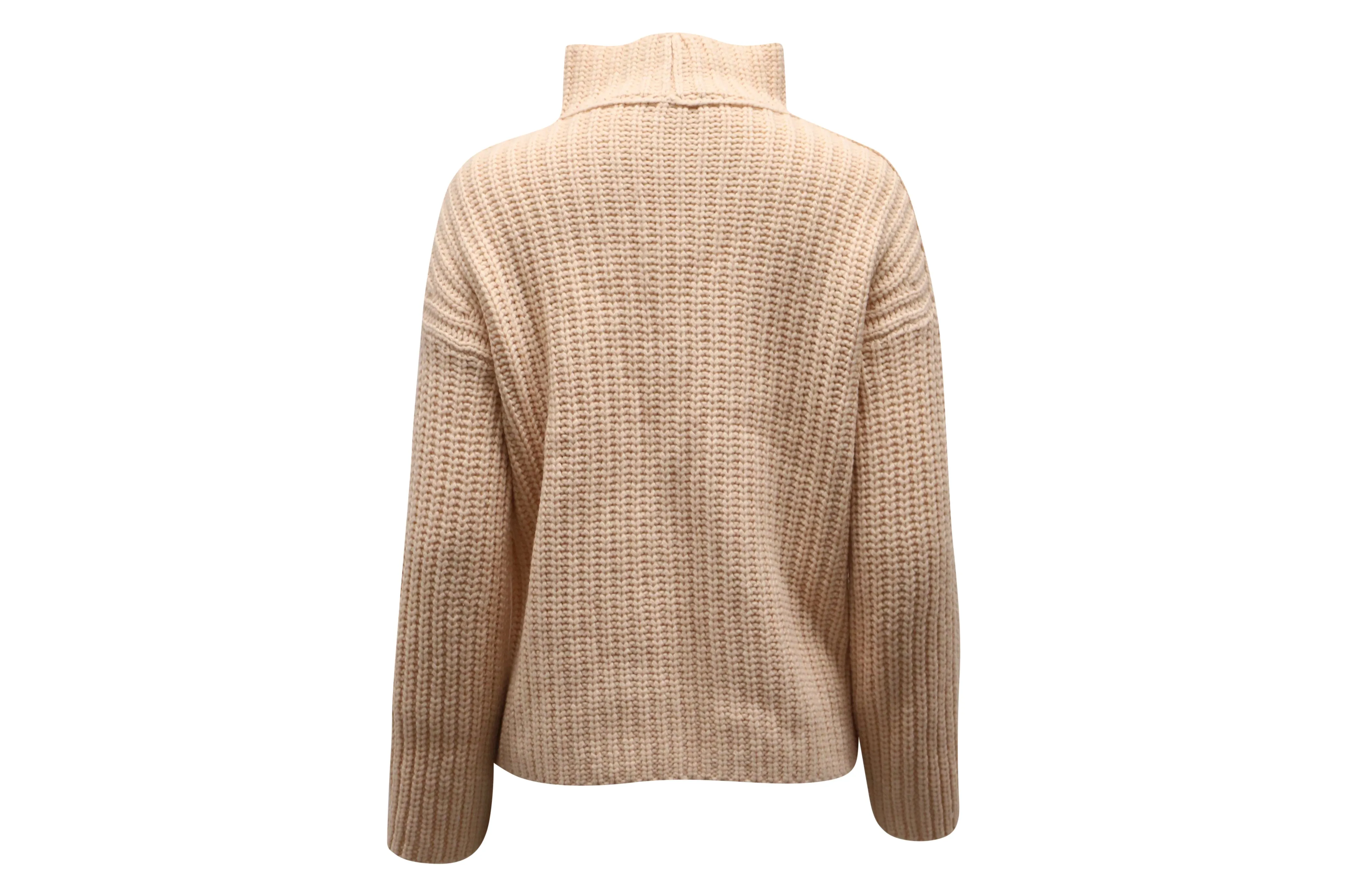 Vince Ribbed Turtleneck Sweater in Peach Wool