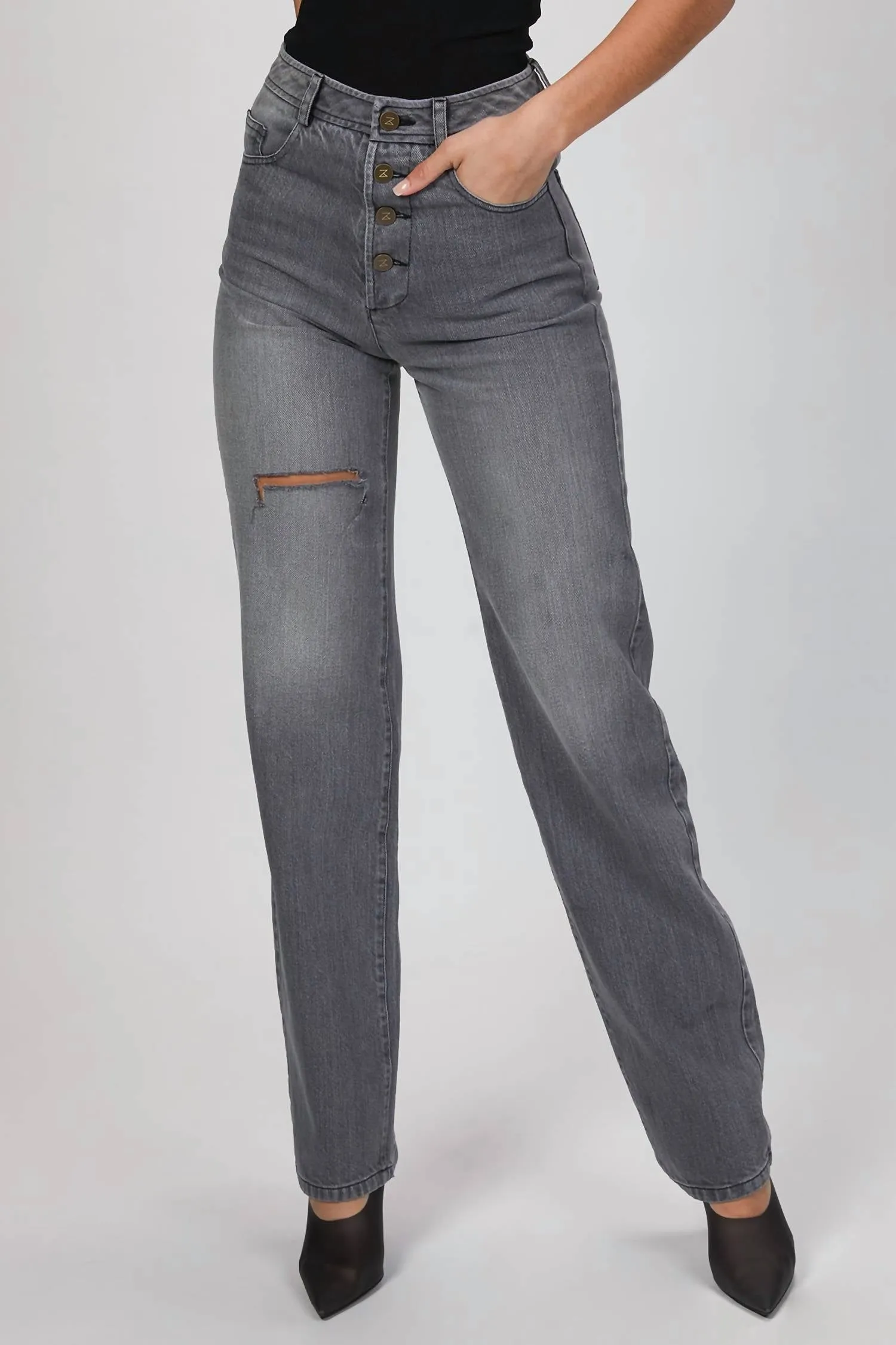 Vintage Cut Denim Pants In Grey