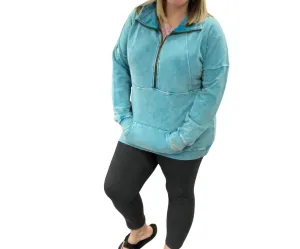 Vintage Wash Half-Zips In Ocean Blue