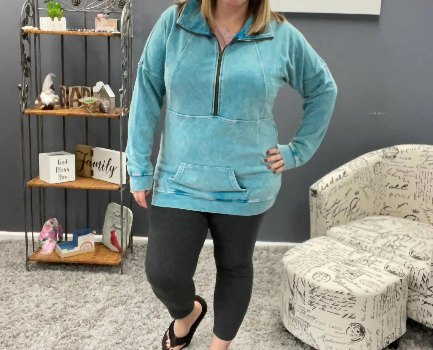 Vintage Wash Half-Zips In Ocean Blue