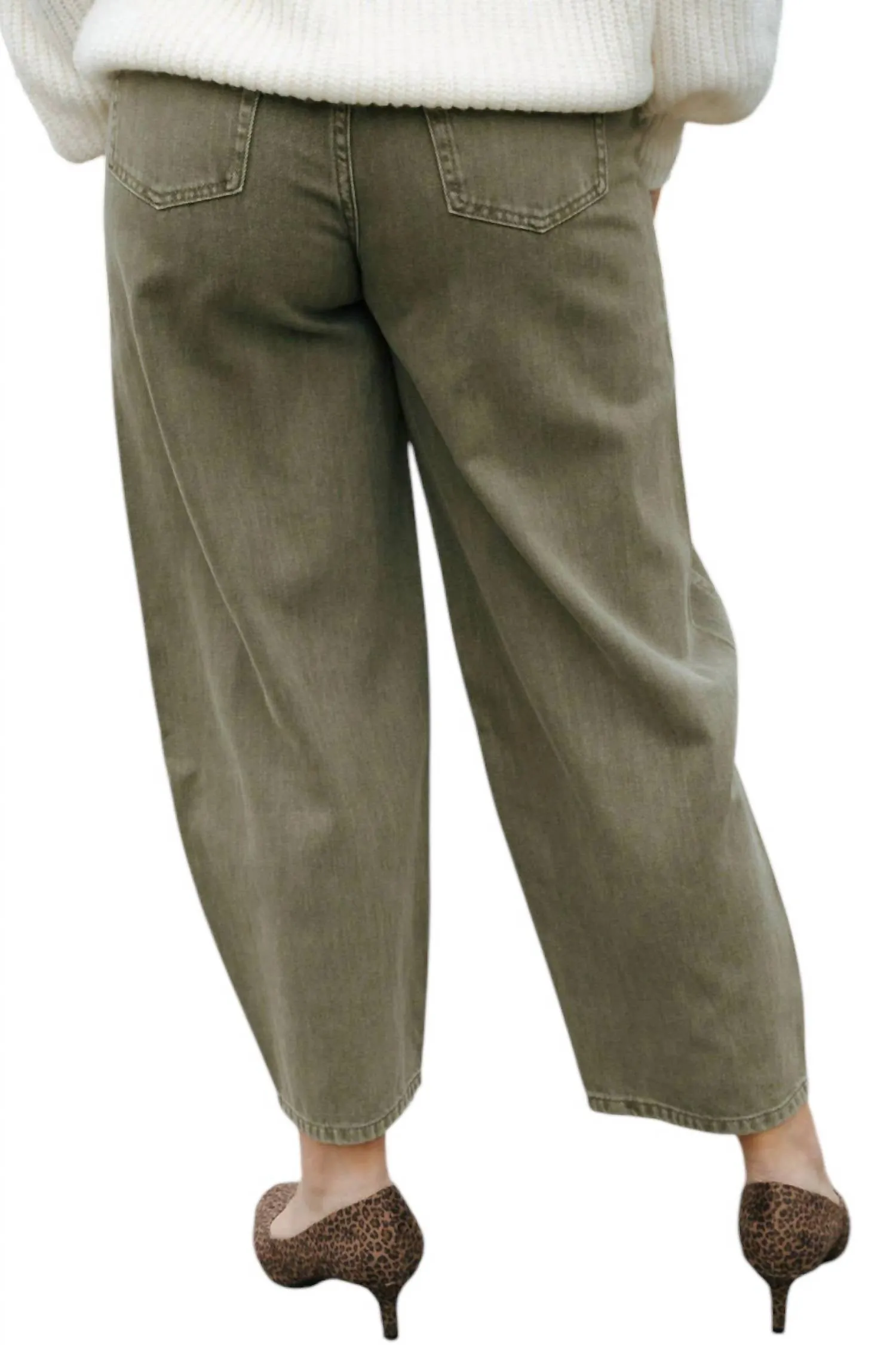 Washed Barrel Pants In Olive