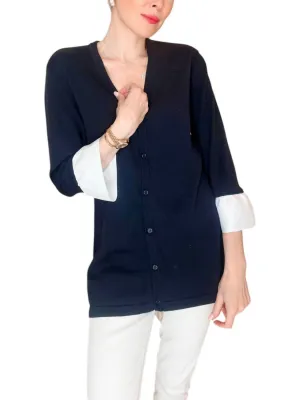 Wednesday Cardigan In Navy With White