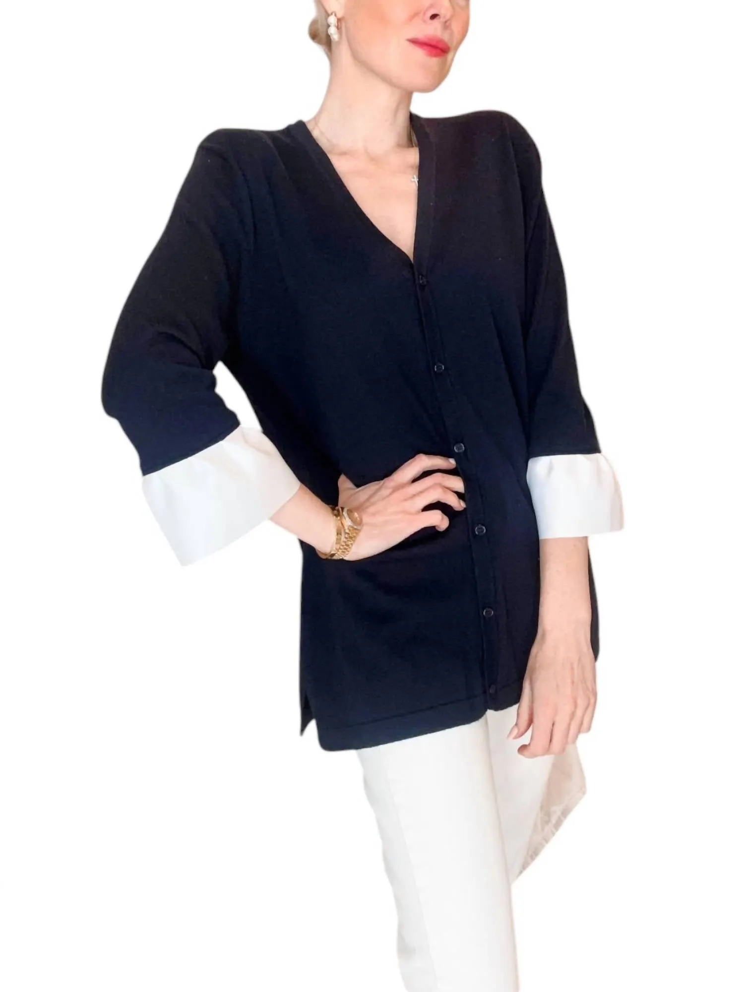 Wednesday Cardigan In Navy With White