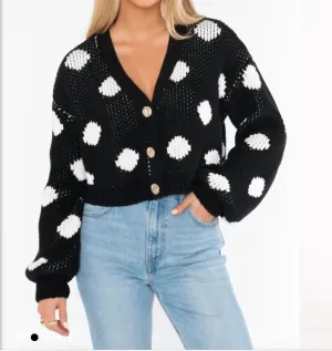White Dot Cardi In Black