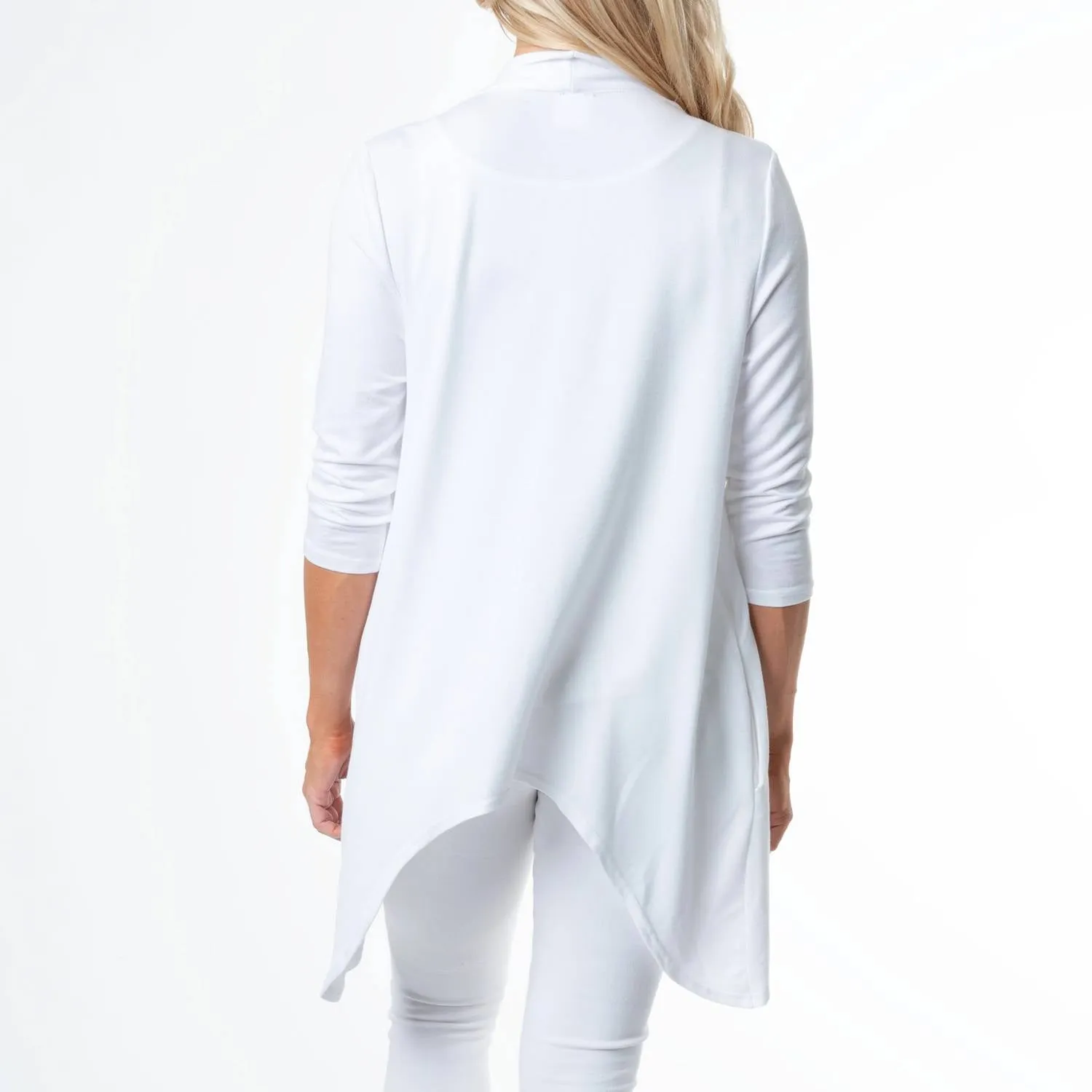 White Short Stretch Denim 3/4 Sleeve Cardigan