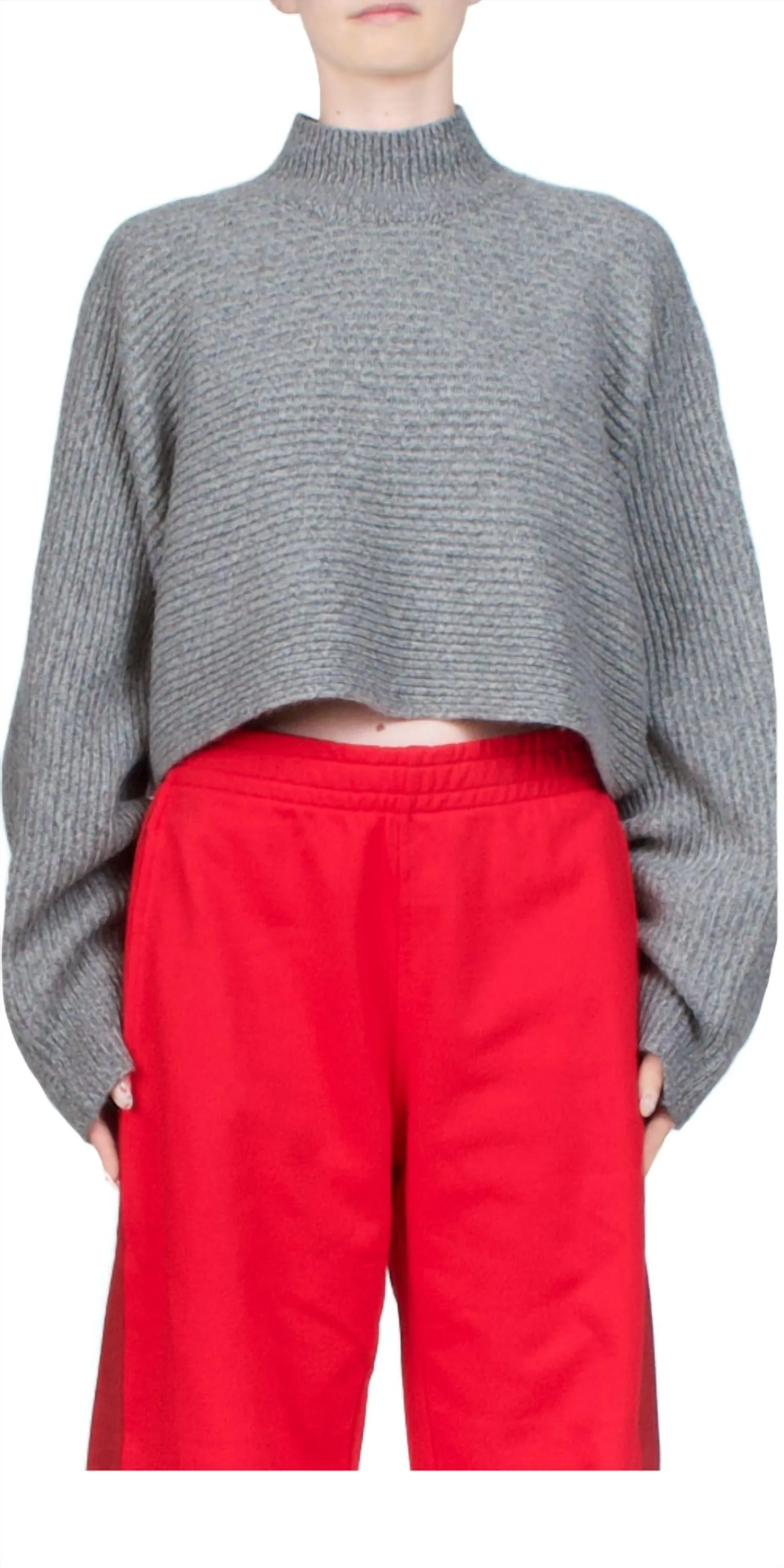 Wide Rib Crop Sweater In Grey