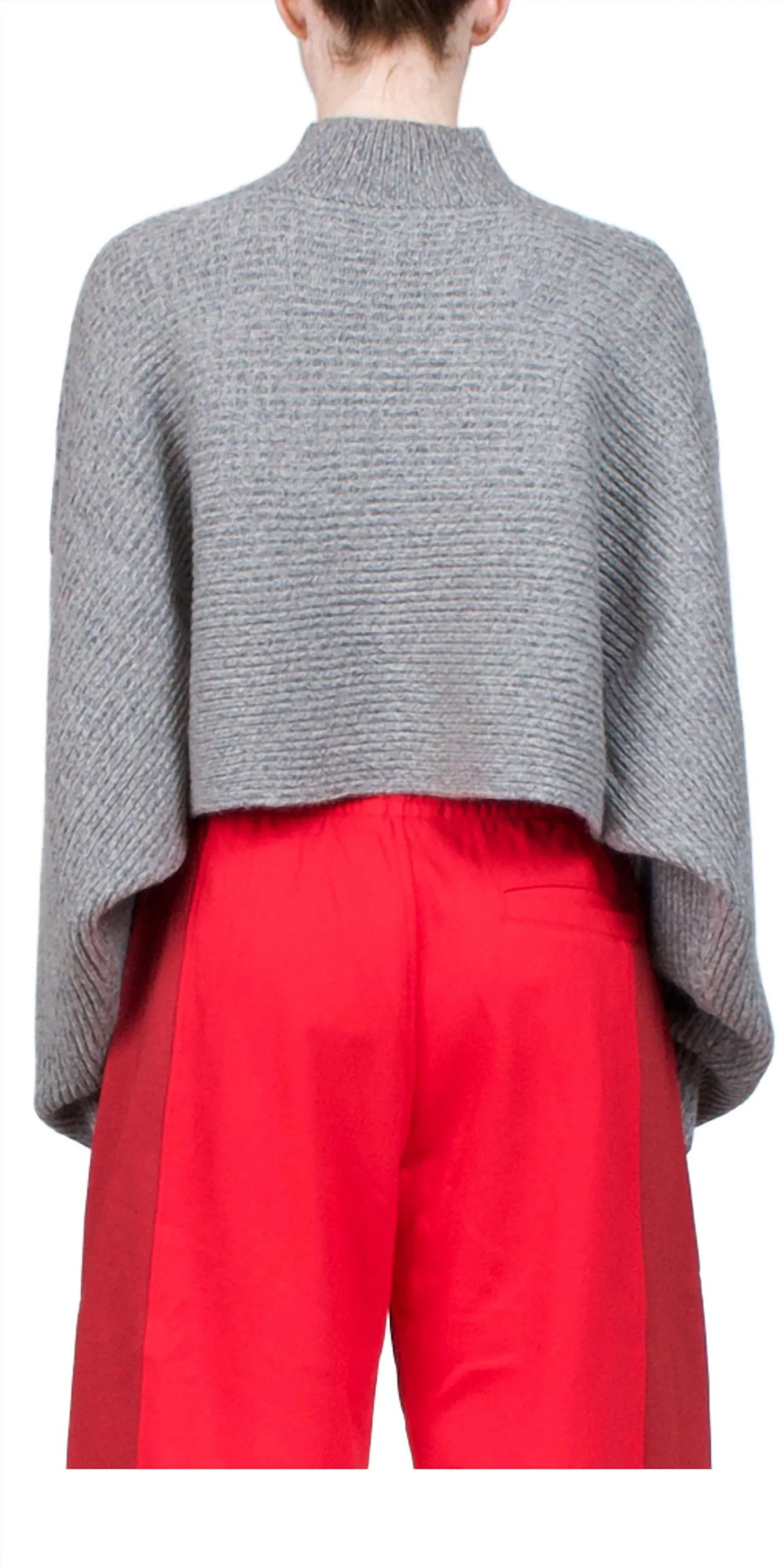 Wide Rib Crop Sweater In Grey