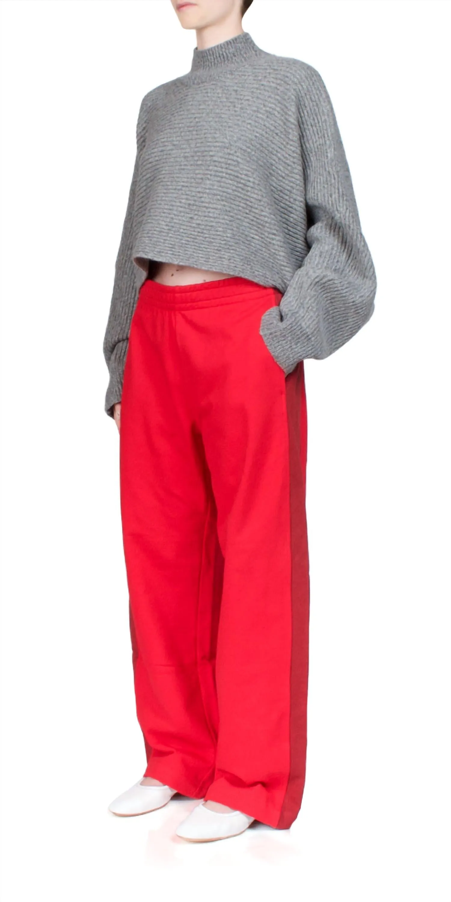 Wide Rib Crop Sweater In Grey