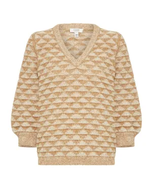 Women's Byorima V Neck 3/4 Sleeve Sweater In Dull Gold Mix
