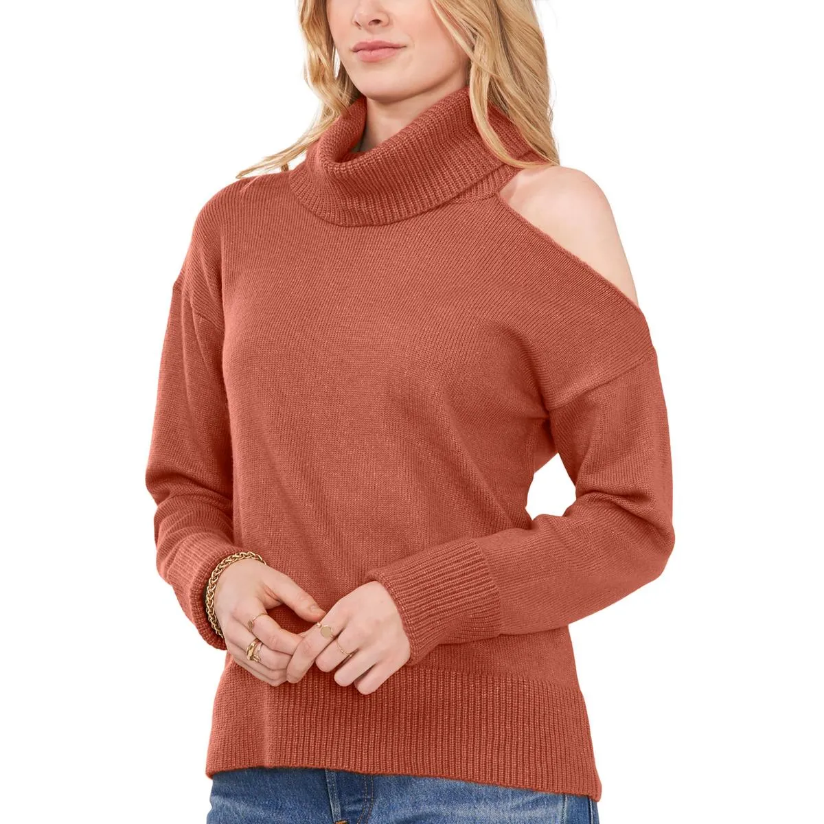 Womens Cold Shoulder Long Sleeve Turtleneck Sweater
