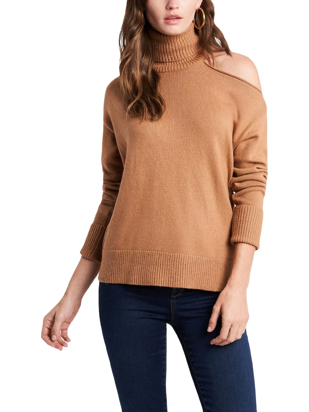 Womens Cold Shoulder Long Sleeve Turtleneck Sweater