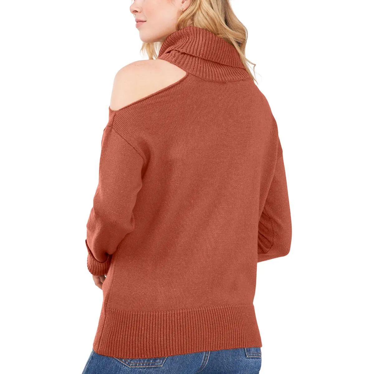 Womens Cold Shoulder Long Sleeve Turtleneck Sweater