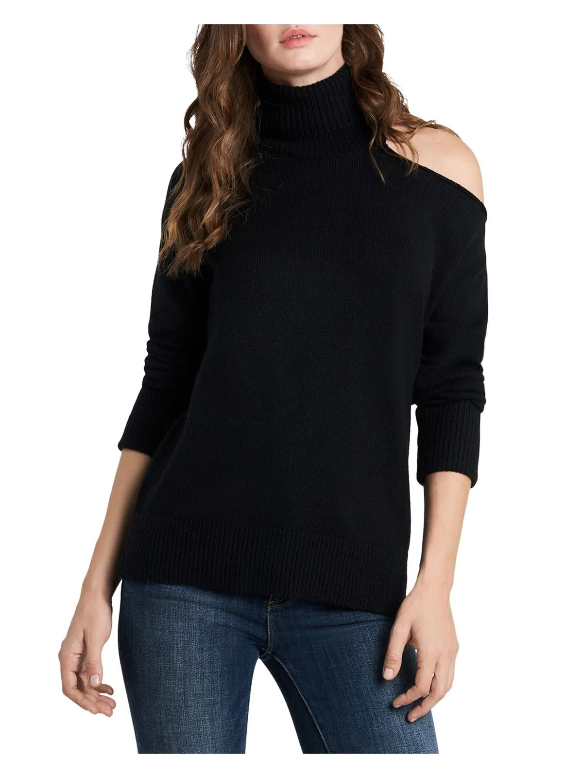 Womens Cold Shoulder Long Sleeve Turtleneck Sweater