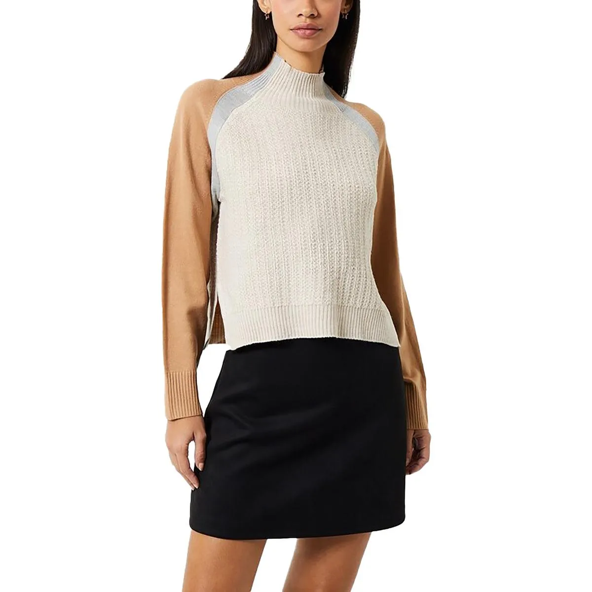 Womens Colorblock Pullover Mock Turtleneck Sweater
