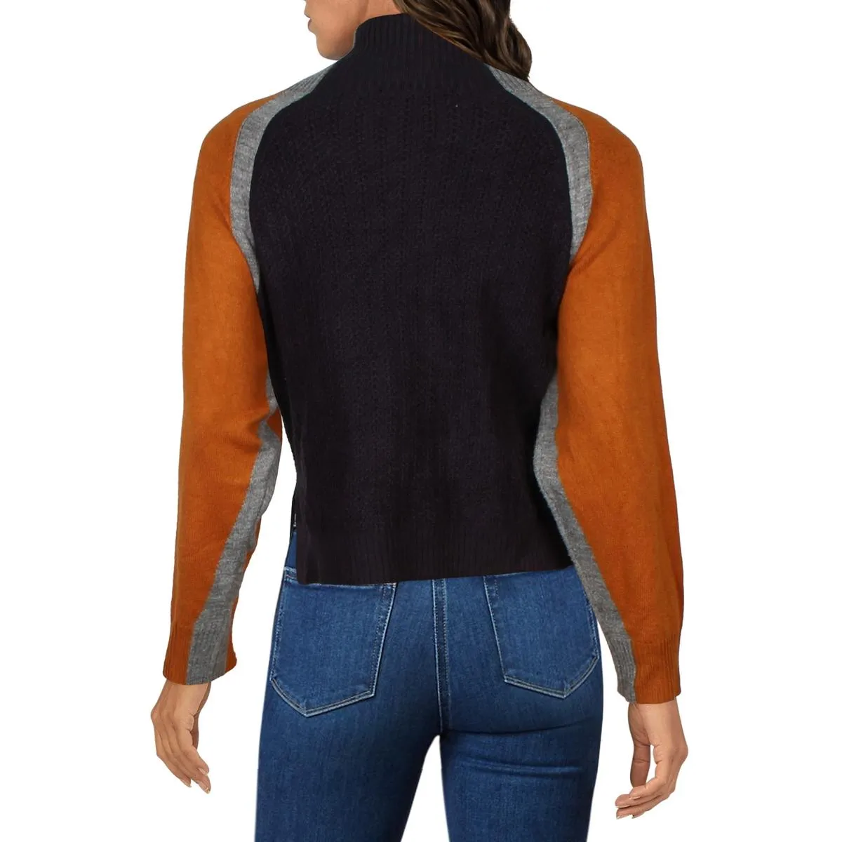 Womens Colorblock Pullover Mock Turtleneck Sweater