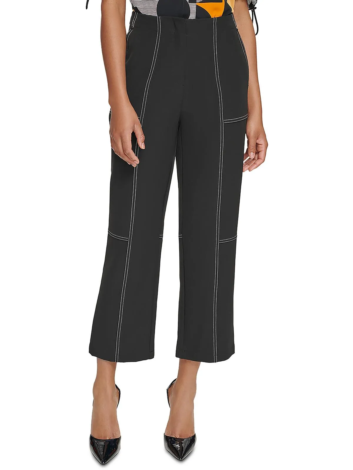 Womens Contrast Trim Polyester Cropped Pants