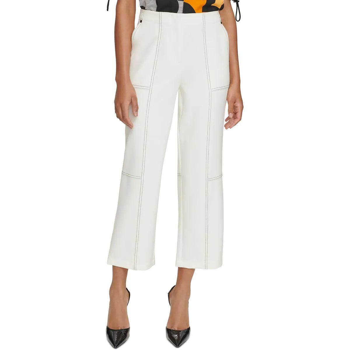 Womens Contrast Trim Polyester Cropped Pants