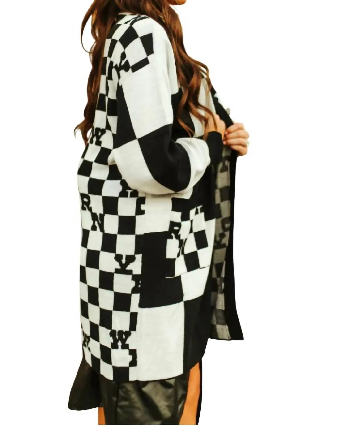 Women's Cowboy Bueno Checkered Cardigan In Black