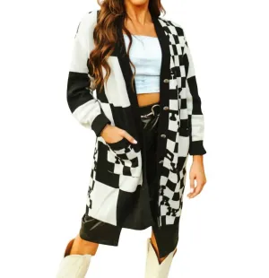 Women's Cowboy Bueno Checkered Cardigan In Black