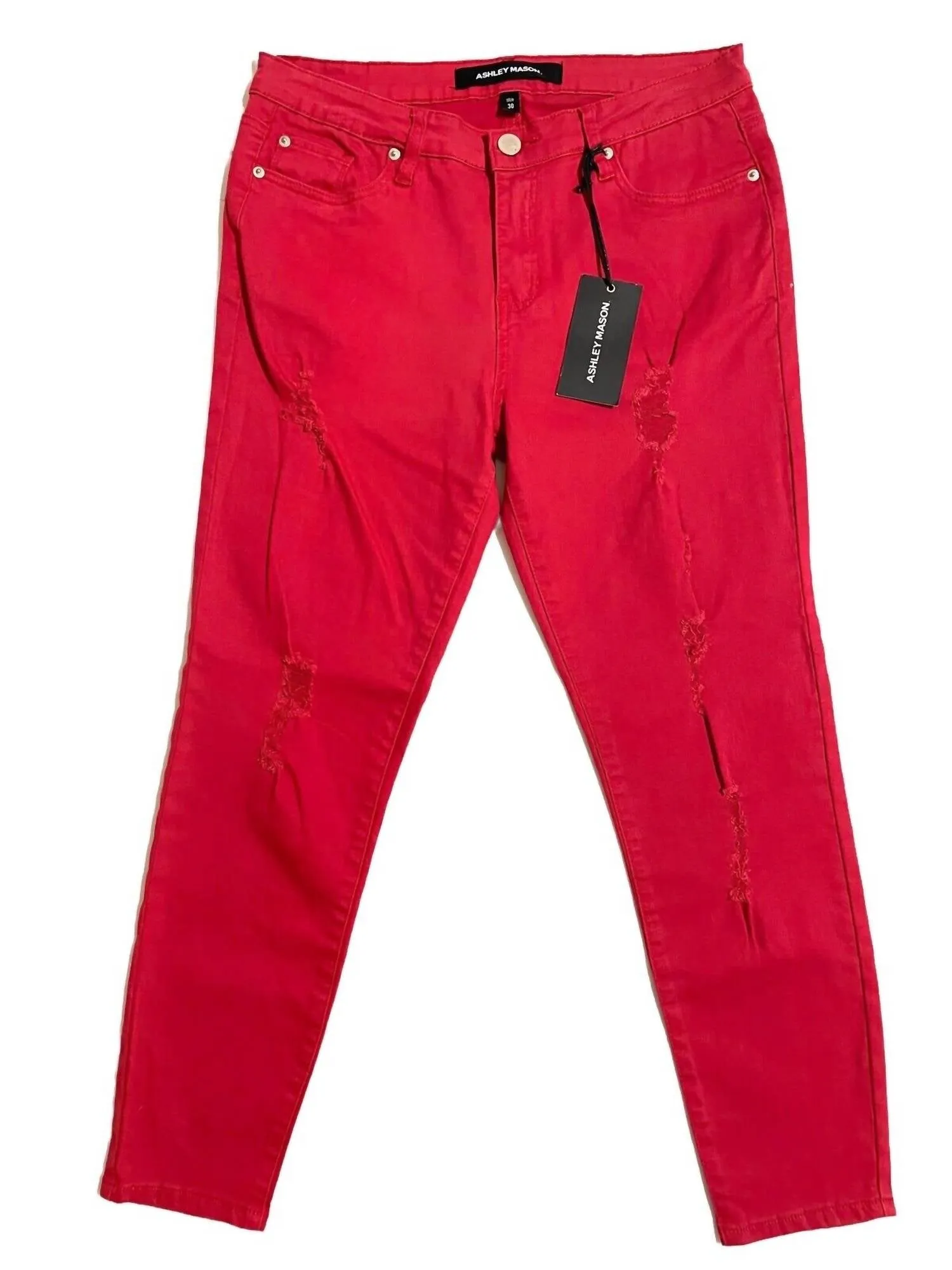 Women's Distressed Denim Skinny Jeans In Red