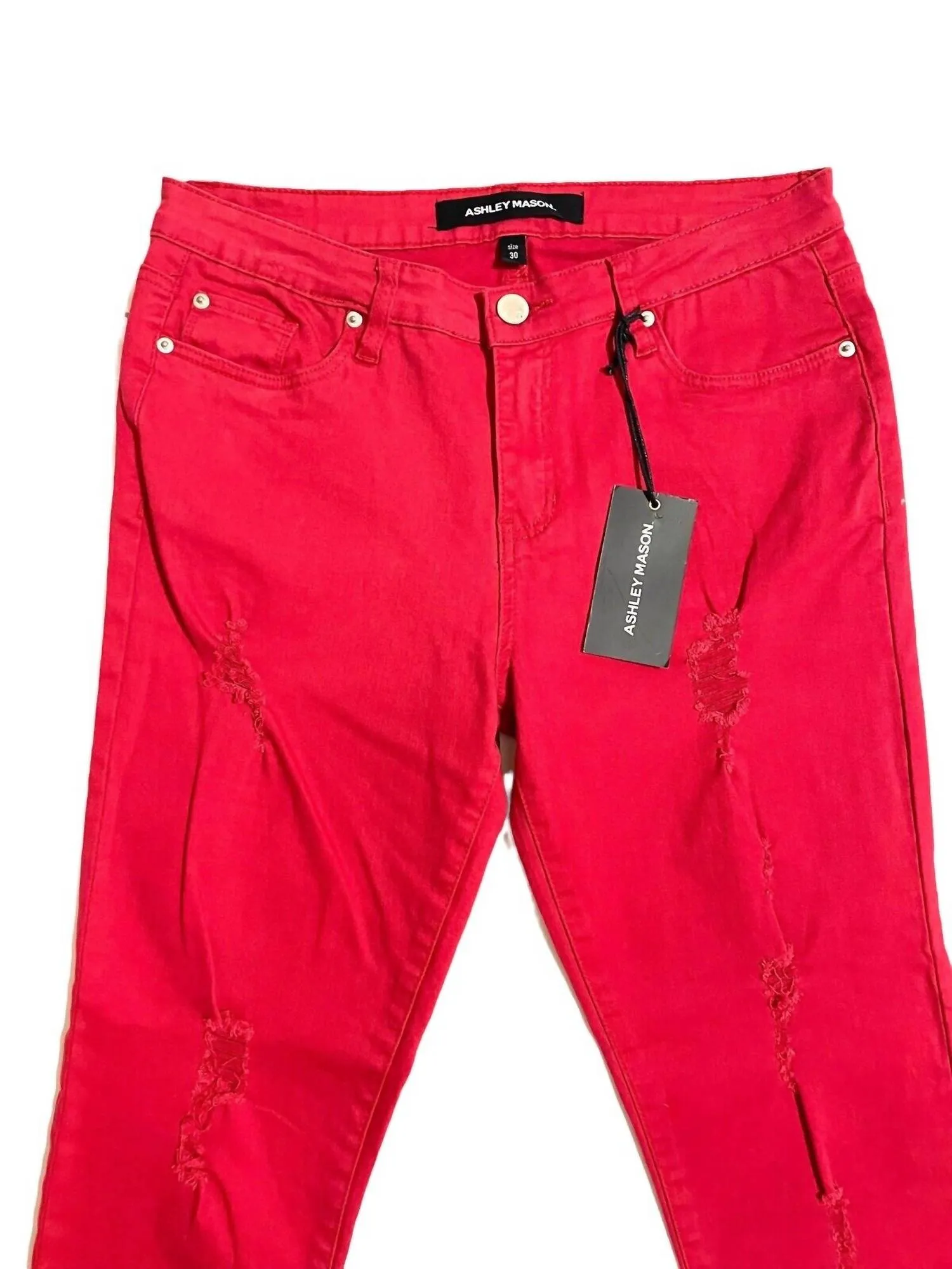 Women's Distressed Denim Skinny Jeans In Red