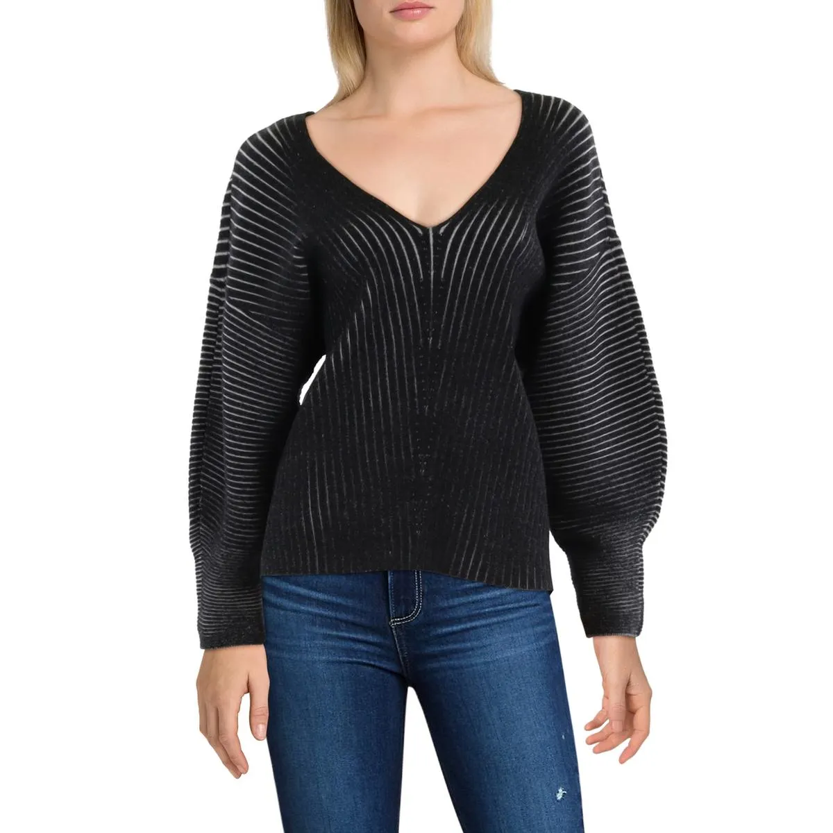Womens Dolman Sleeve Ribbed V-Neck Sweater