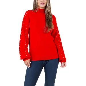 Womens Embellished Viscose Mock Turtleneck Sweater