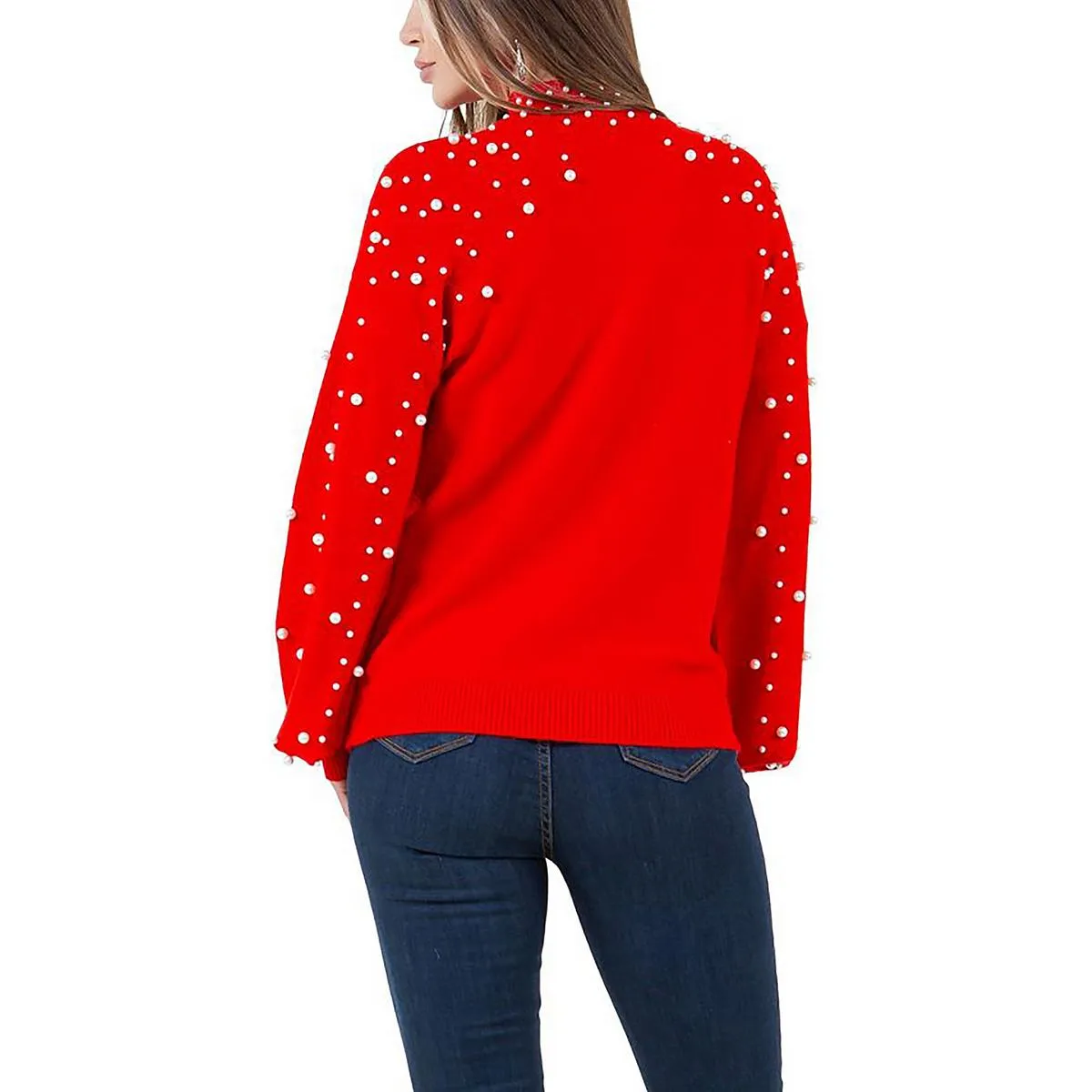 Womens Embellished Viscose Mock Turtleneck Sweater
